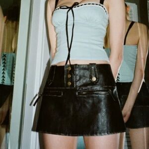 With jean leather mini raven skirt